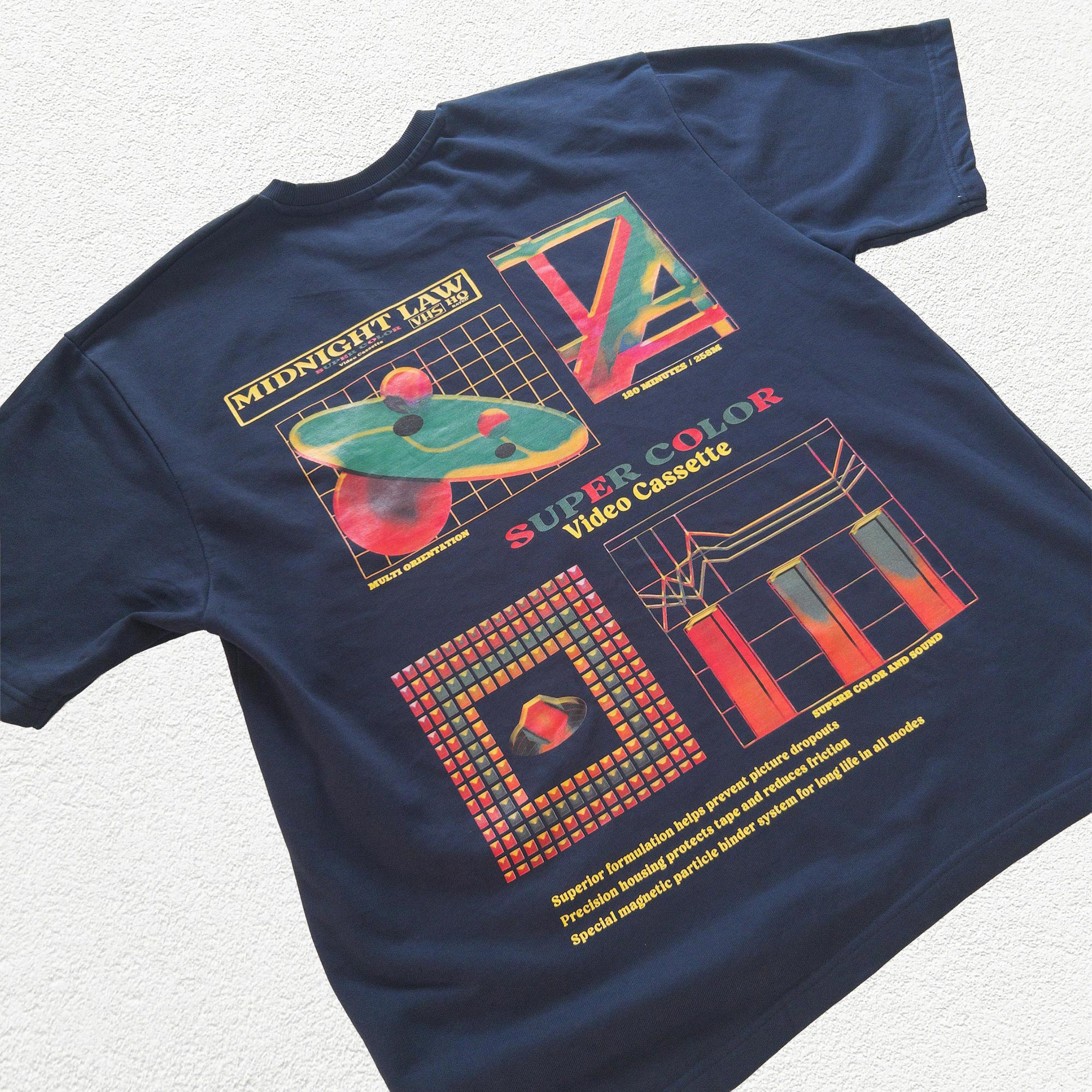 80s VHS Heavyweight Oversized T-Shirt - 280 GSM Midnight LAW