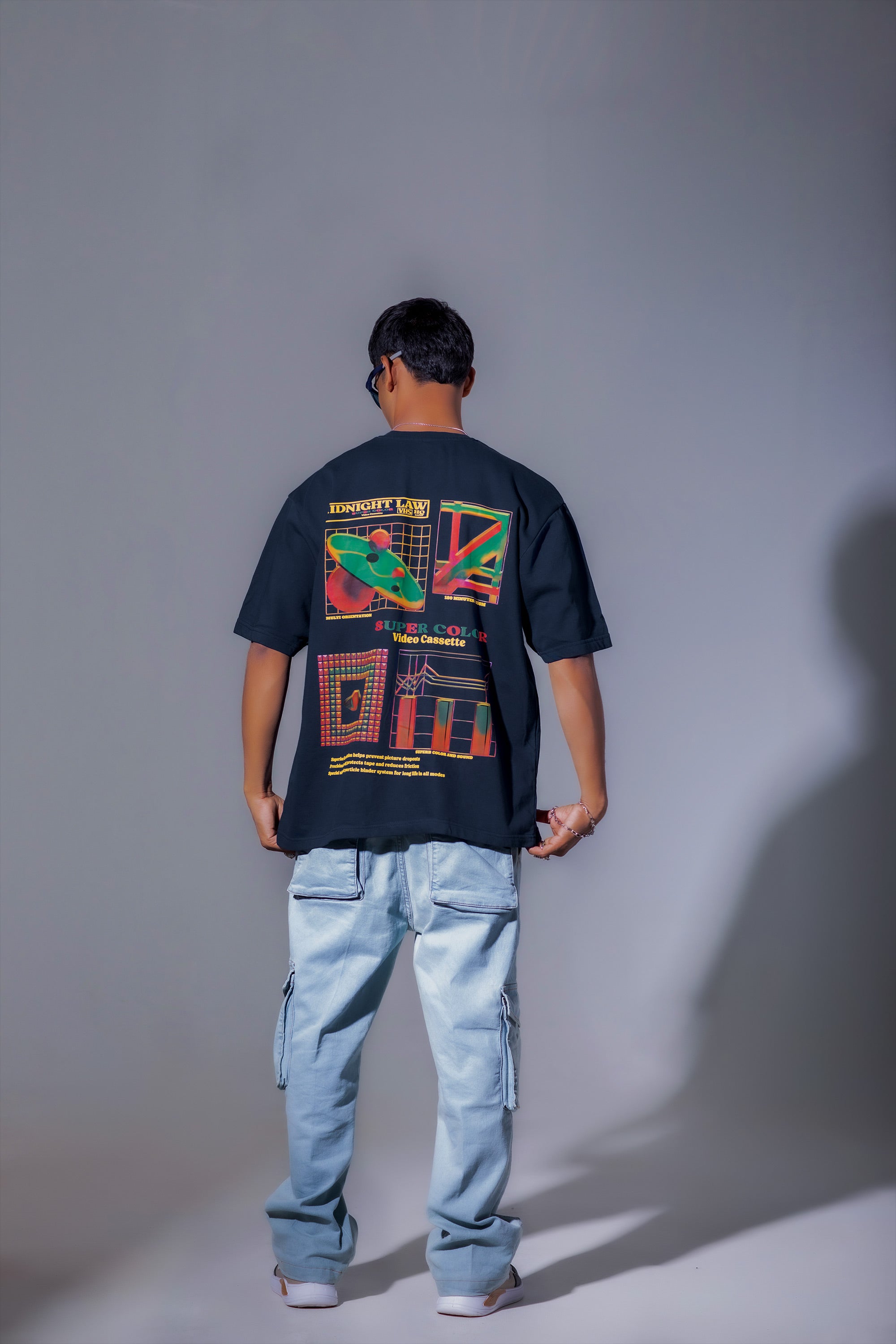80s VHS Heavyweight Oversized T-Shirt - 280 GSM Midnight LAW