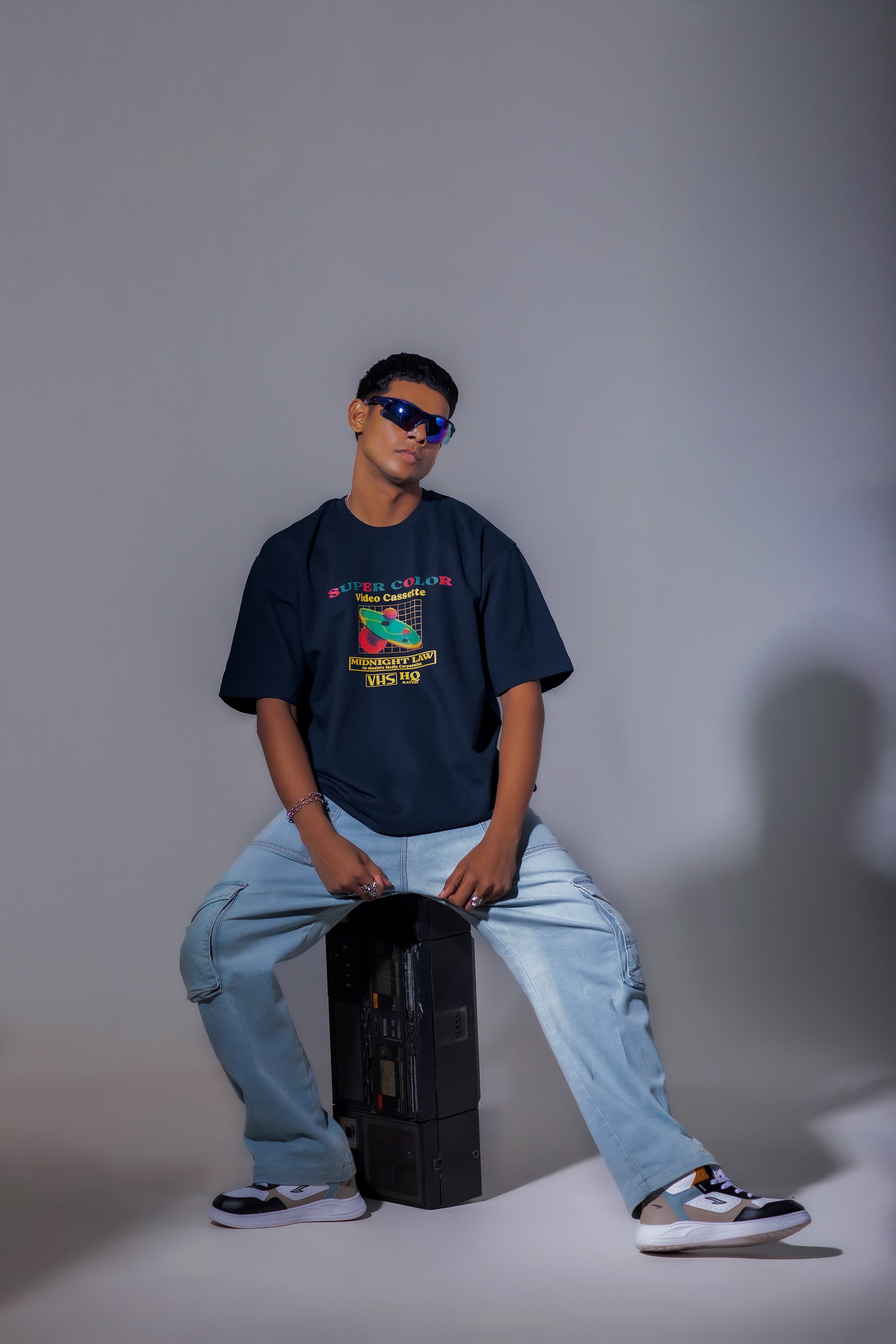 80s VHS Heavyweight Oversized T-Shirt - 280 GSM Midnight LAW