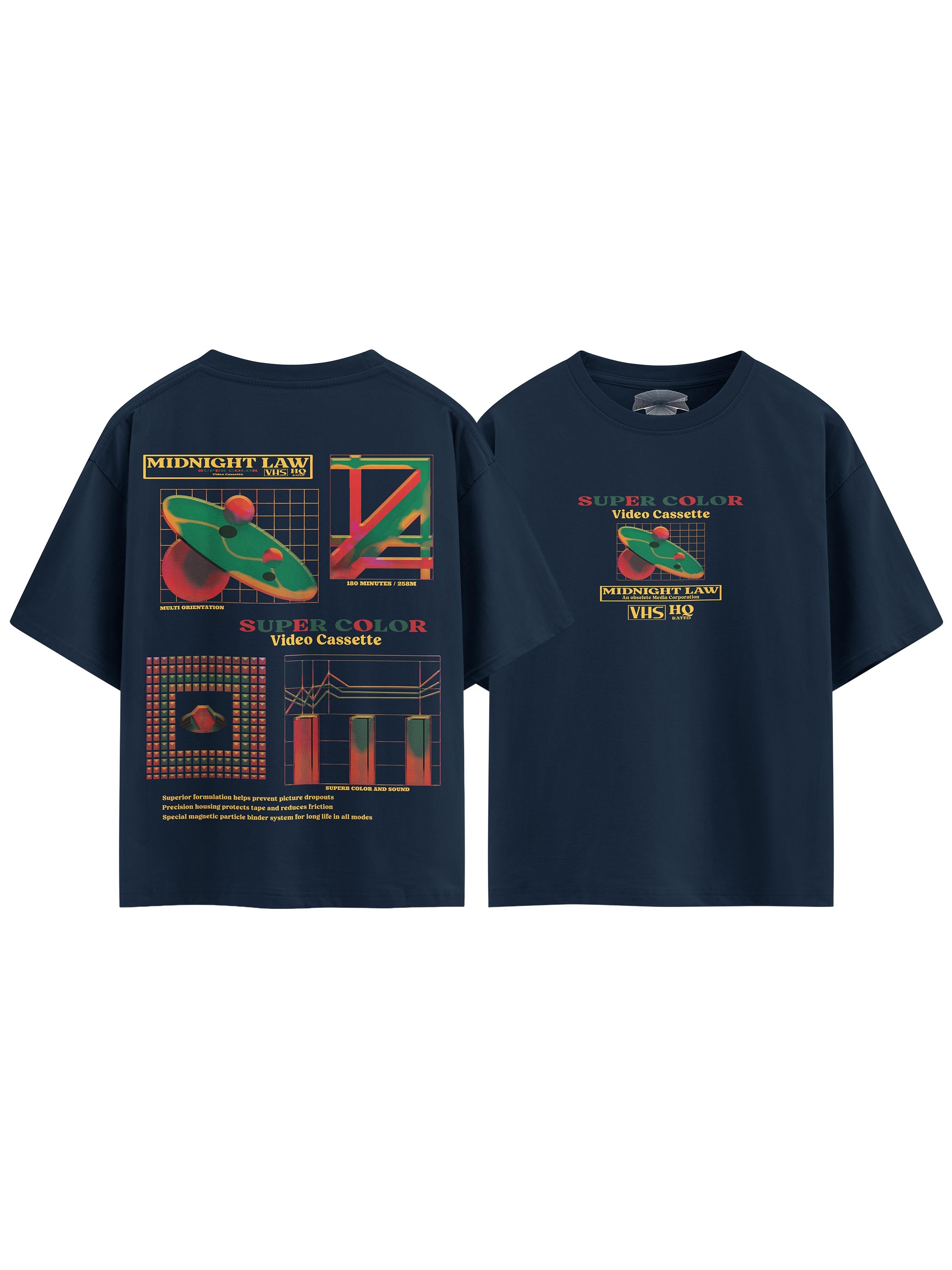 80s VHS Heavyweight Oversized T-Shirt - 280 GSM Midnight LAW