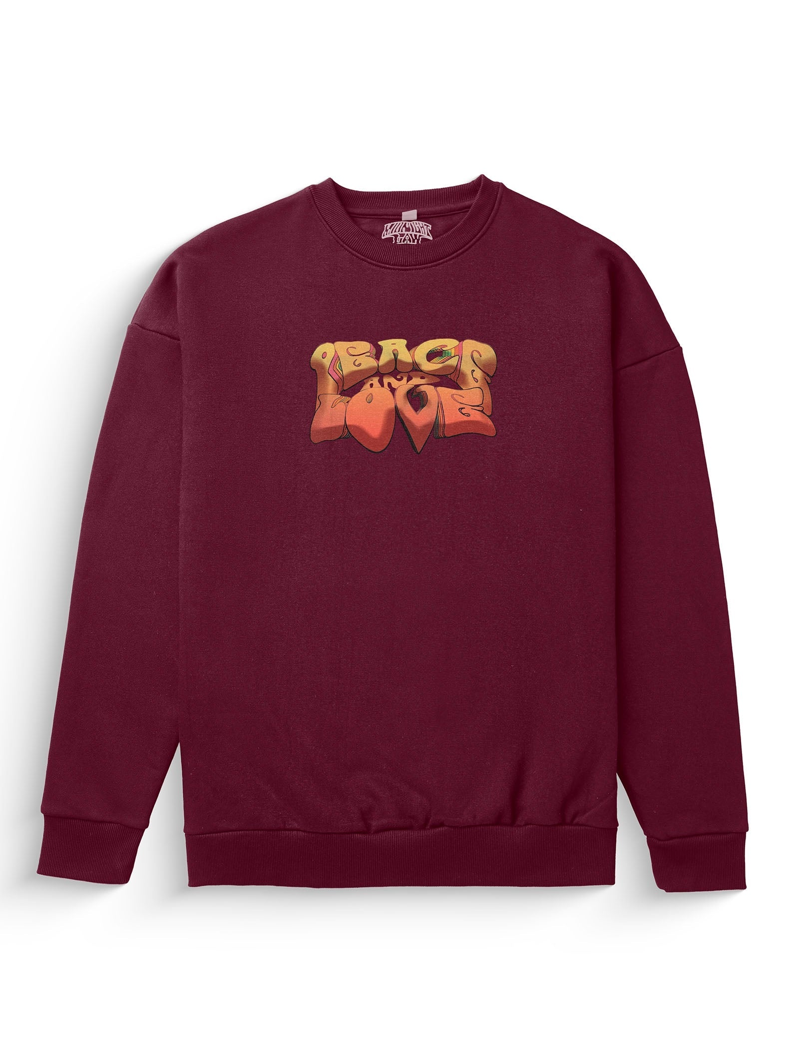 Peace & Love Heavyweight Sweatshirt [Unisex] - 400 GSM-Far Out 60s Collection featuring t-shirts, oversized t-shirts, hoodies, and sweatshirts with retro designs, capturing the bold and vibrant spirit of the 1960s