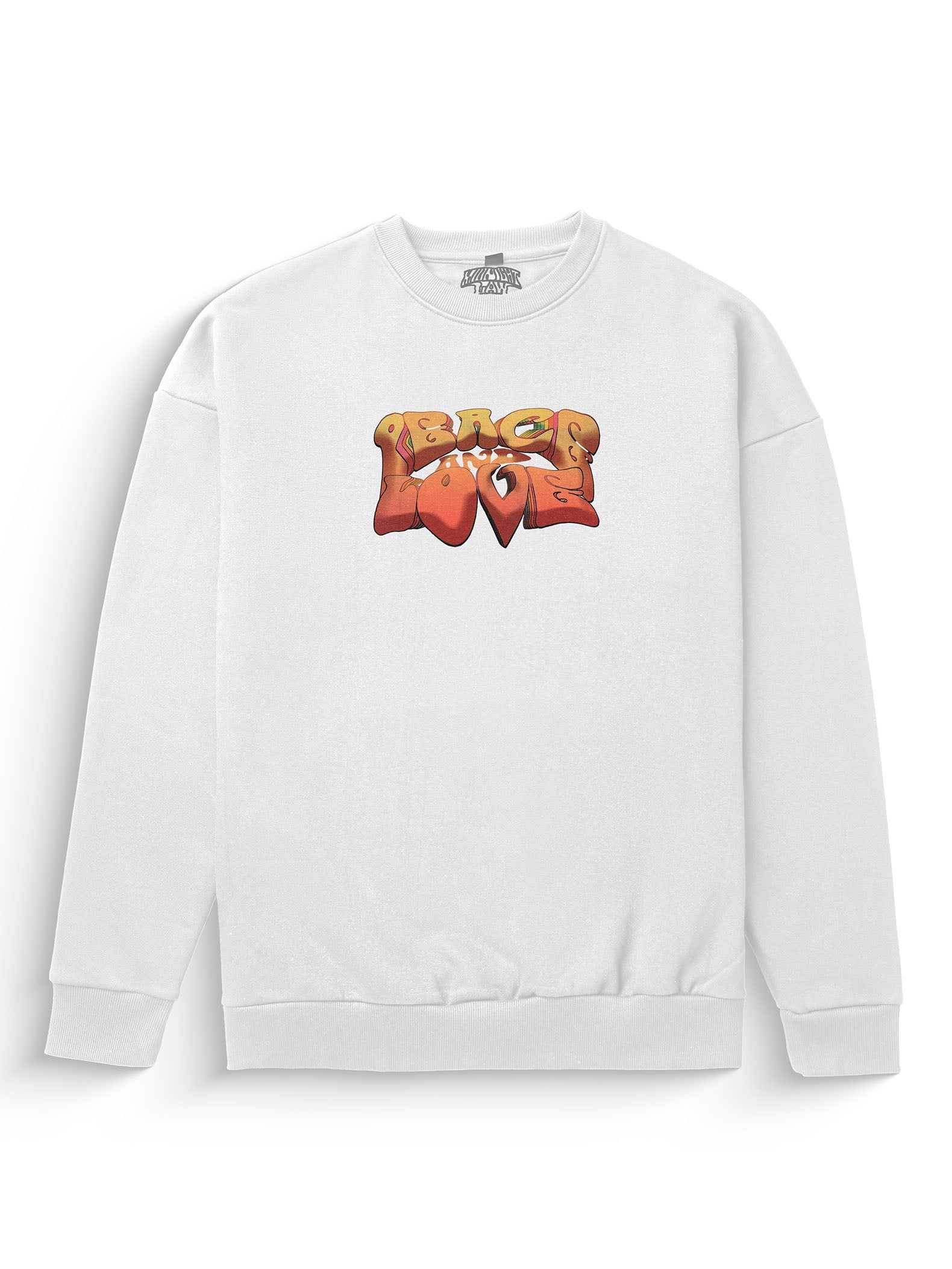 Peace & Love Heavyweight Sweatshirt [Unisex] - 400 GSM-Far Out 60s Collection featuring t-shirts, oversized t-shirts, hoodies, and sweatshirts with retro designs, capturing the bold and vibrant spirit of the 1960s